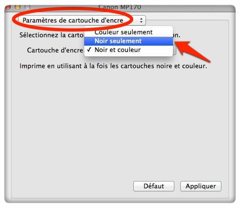 imprimer en noir et blanc sur un mac