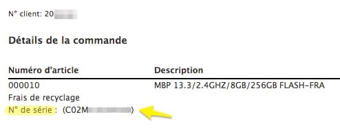 Trouver le numéro de série d'un Mac sur une facture Apple
