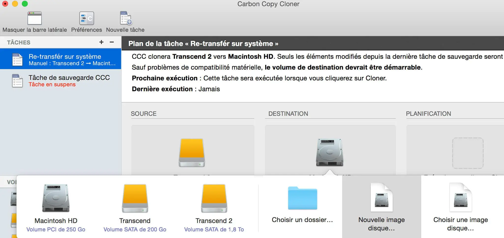 CarbonCopyCloner lancé depuis le disque externe