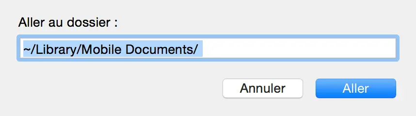 Accéder au dossier iCloud Drive dans le Finder avec l'option Aller au Dossier