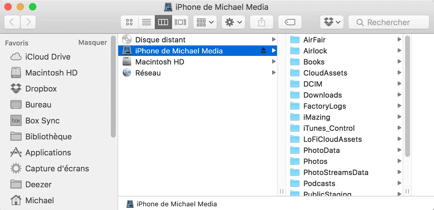 monter un iphone dans le Finder et accéder aux fichiers de l'iPhone depuis le Finder