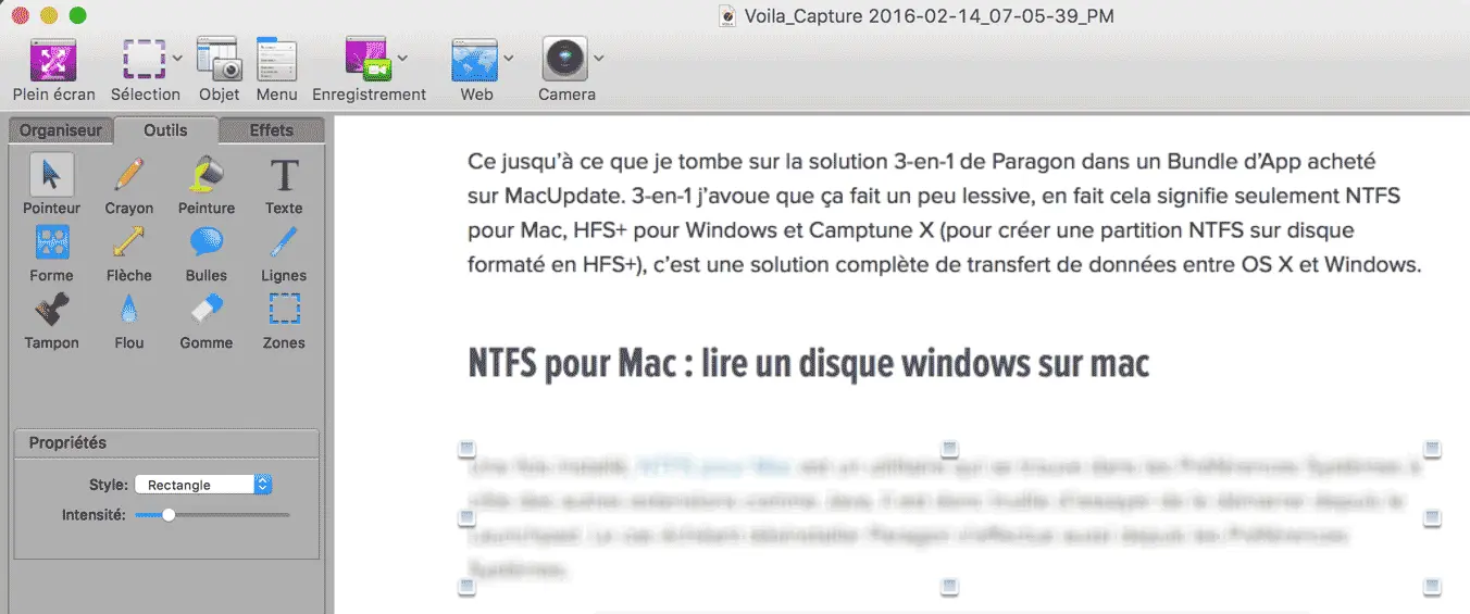 annotation et floutage d'une capture d'écran sur mac